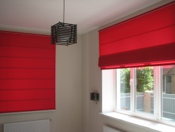 red roman curtains